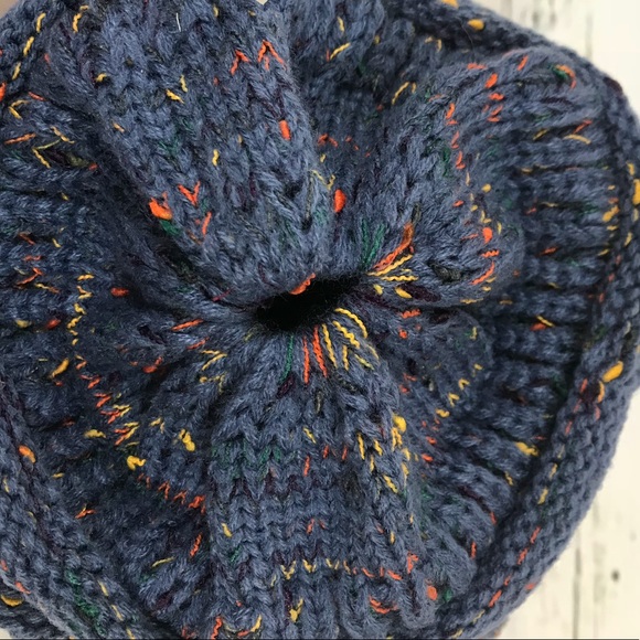 CC Soft Knit Speckled Dark Blue Ponytail Beanie - Picture 4 of 5